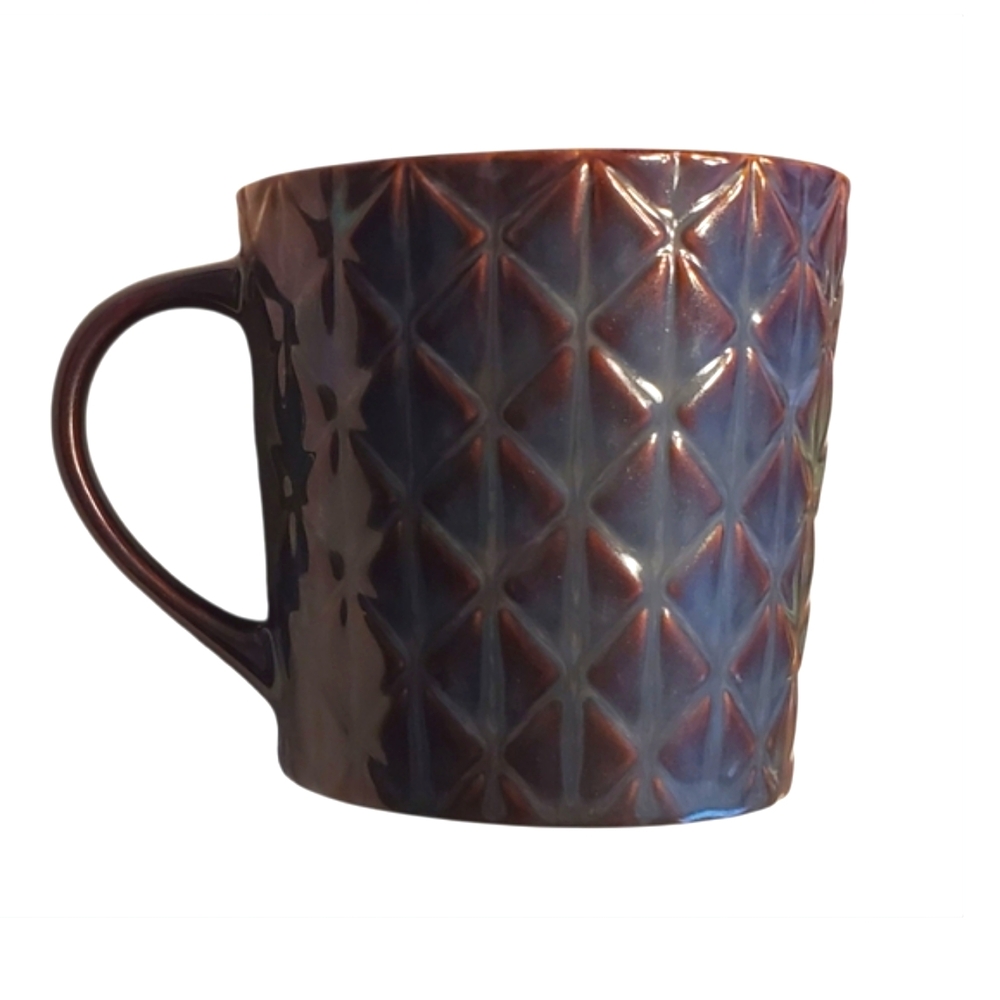 Starbucks Large Coffee Mug, Brown, Blueish Gray Glazed Mug, Diamond Pattern